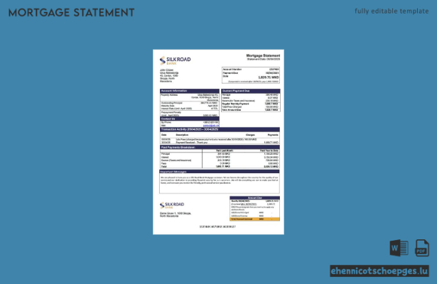 Beispiel eines Hypothekenauszugs der North Macedonia Silk Road Bank (Word- und PDF-Datei)
